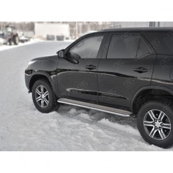 35 549 р. Порожки для ног (труба Ø42) SLITKOFF  Toyota Fortuner  AN160 (2015-2025) дорестайлинг, рестайлинг (лист - нержавейка, профиль - нержавейка)  с доставкой в г. Воронеж. Увеличить фотографию 3