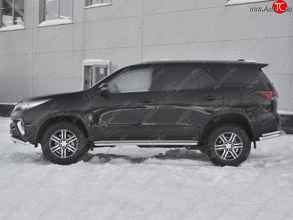 35 549 р. Порожки для ног (труба Ø42) SLITKOFF  Toyota Fortuner  AN160 (2015-2025) дорестайлинг, рестайлинг (лист - нержавейка, профиль - нержавейка)  с доставкой в г. Воронеж