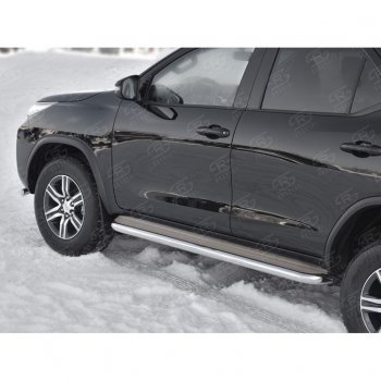 43 999 р. Порожки для ног (труба Ø63) SLITKOFF  Toyota Fortuner  AN160 (2015-2025) дорестайлинг, рестайлинг (лист - нержавейка, профиль - нержавейка)  с доставкой в г. Воронеж. Увеличить фотографию 4
