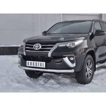 17 699 р. Защита переднего бампера (Ø63 мм, нержавейка) SLITKOFF  Toyota Fortuner  AN160 (2015-2020) дорестайлинг  с доставкой в г. Воронеж. Увеличить фотографию 4