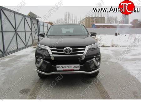 16 949 р. Защита переднего бампера Slitkoff (Ø 57 мм, волна)  Toyota Fortuner  AN160 (2015-2020) дорестайлинг (Нержавеющая сталь)  с доставкой в г. Воронеж