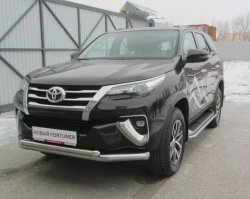 22 699 р. Защита переднего бампера Slitkoff (Ø 76+Ø 57 мм, двойная)  Toyota Fortuner  AN160 (2015-2020) дорестайлинг (Цвет: нержавеющая полированная сталь)  с доставкой в г. Воронеж. Увеличить фотографию 2