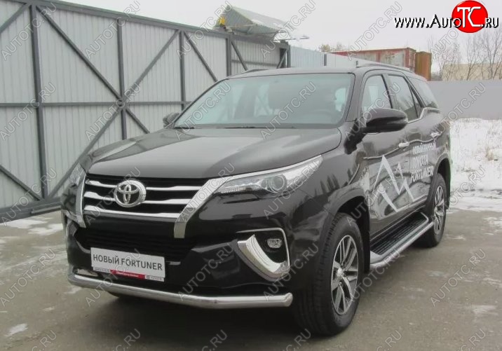 18 999 р. Одинарная защита переднего бампера диаметром 76 мм Slitkoff Toyota Fortuner AN160 дорестайлинг (2015-2020) (Цвет: нержавеющая полированная сталь)  с доставкой в г. Воронеж