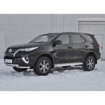 28 799 р. Защита переднего бампера (Ø63 мм с клыками, нержавейка) SLITKOFF  Toyota Fortuner  AN160 (2015-2020) дорестайлинг  с доставкой в г. Воронеж. Увеличить фотографию 2