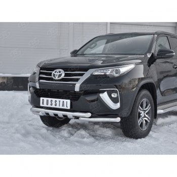 28 799 р. Защита переднего бампера (Ø63 мм с клыками, нержавейка) SLITKOFF  Toyota Fortuner  AN160 (2015-2020) дорестайлинг  с доставкой в г. Воронеж. Увеличить фотографию 4