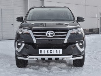 28 799 р. Защита переднего бампера (Ø63 мм с клыками, нержавейка) SLITKOFF  Toyota Fortuner  AN160 (2015-2020) дорестайлинг  с доставкой в г. Воронеж. Увеличить фотографию 1