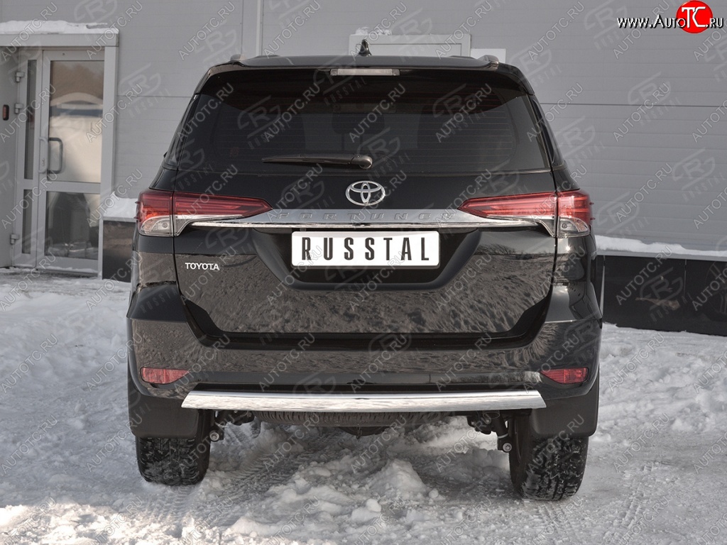 12 949 р. Защита заднего бампера (Ø75х42 мм, нержавейка) Russtal Toyota Fortuner AN160 дорестайлинг (2015-2020)  с доставкой в г. Воронеж