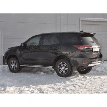 22 499 р. Защита заднего бампера (2 трубы Ø76х42 мм, нержавейка) SLITKOFF Toyota Fortuner AN160 дорестайлинг (2015-2020)  с доставкой в г. Воронеж. Увеличить фотографию 2