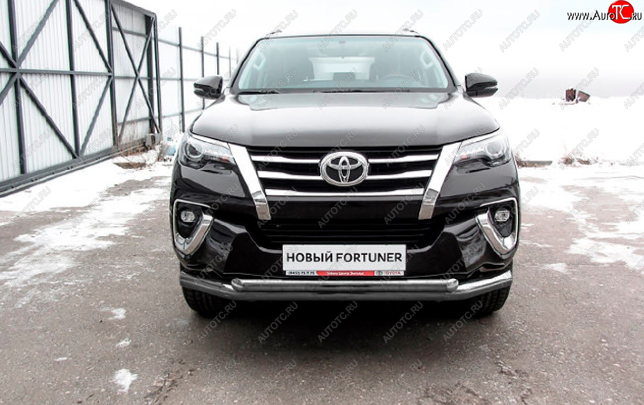 15 899 р. Защита переднего бампера Slitkoff (Ø 76+Ø 57 мм, двойная).  Toyota Fortuner  AN160 (2015-2020) дорестайлинг (Сталь с полимерным покрытием. Цвет: серебристый)  с доставкой в г. Воронеж