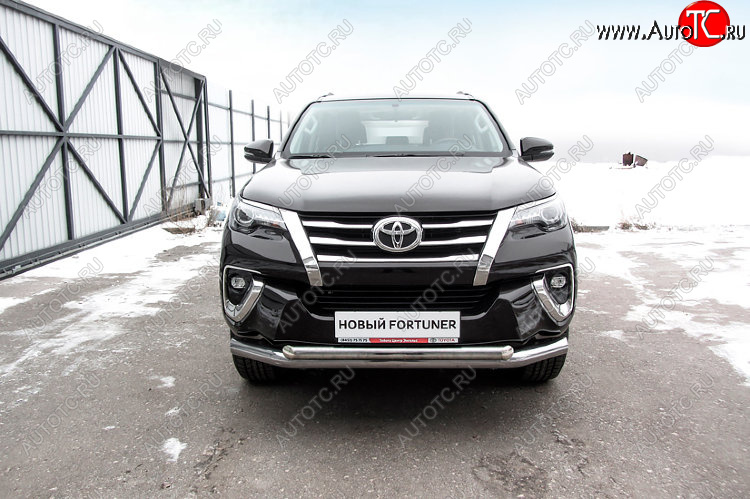 22 699 р. Защита переднего бампера Slitkoff (Ø 76+Ø 57 мм, двойная)  Toyota Fortuner  AN160 (2015-2020) дорестайлинг (Цвет: нержавеющая полированная сталь)  с доставкой в г. Воронеж