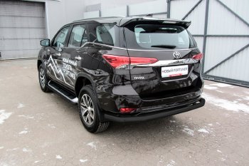 9 999 р. Защита заднего бампера Slitkoff (Ø 76 мм, длинная)  Toyota Fortuner  AN160 (2015-2020) дорестайлинг (Сталь с полимерным покрытием. Цвет: черный)  с доставкой в г. Воронеж. Увеличить фотографию 1