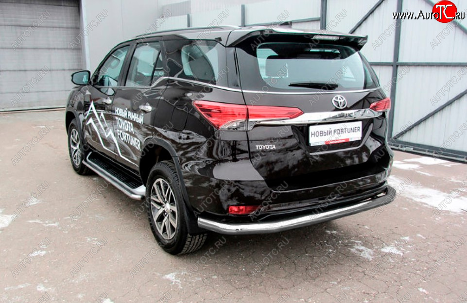 9 999 р. Защита заднего бампера Slitkoff (Ø 76 мм, длинная)  Toyota Fortuner  AN160 (2015-2020) дорестайлинг (Сталь с полимерным покрытием. Цвет: серебристый)  с доставкой в г. Воронеж