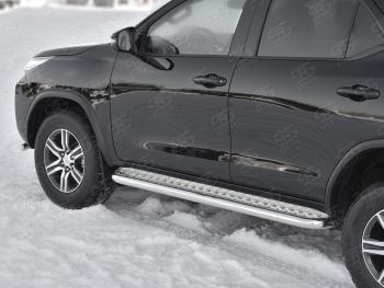 Защита порогов (труба d63 мм с листом) SLITKOFF Toyota Fortuner AN160 дорестайлинг (2015-2020) (Лист алюминий/профиль нержавейка)
