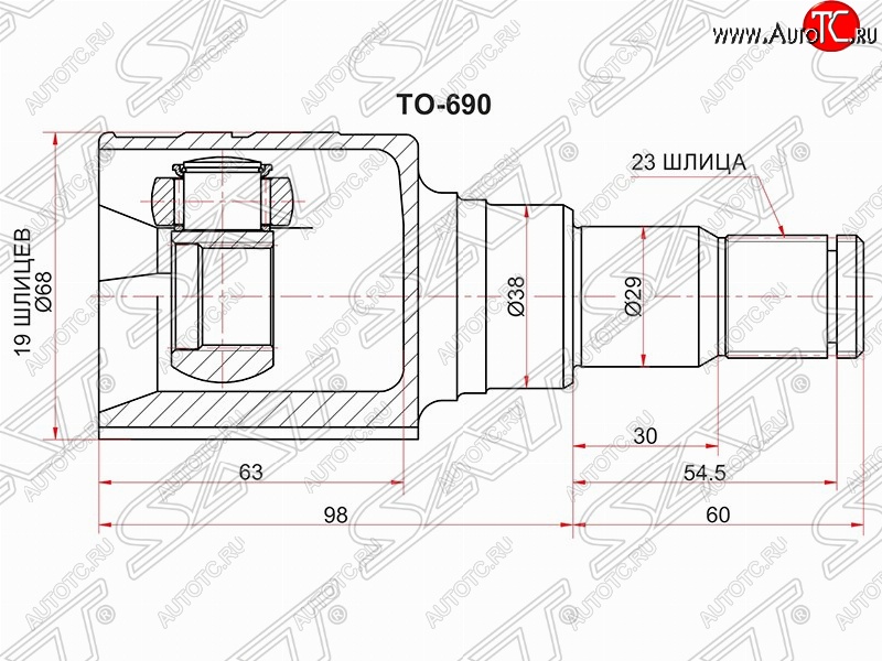 2 499 р. Шрус (внутренний) SAT (19*23*38 мм) Toyota Funcargo рестайлинг (2002-2005)  с доставкой в г. Воронеж