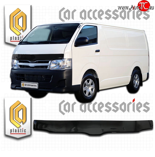 2 899 р. Дефлектор капота CA Plastic (левый руль, широкая кабина) Toyota Hiace H200 минивэн (Япония) дорестайлинг  (2004-2007) (Classic черный, Без надписи)  с доставкой в г. Воронеж