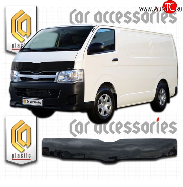 2 199 р. Дефлектор капота CA-Plastic (правый руль)  Toyota Hiace  H200 (2004-2017) минивэн (Япония) дорестайлинг , минивэн (Япония) 1-ый рестайлинг, минивэн (Япония) 2-ой рестайлинг, минивэн (Япония) 3-ий рестайлинг (Classic черный, Без надписи)  с доставкой в г. Воронеж