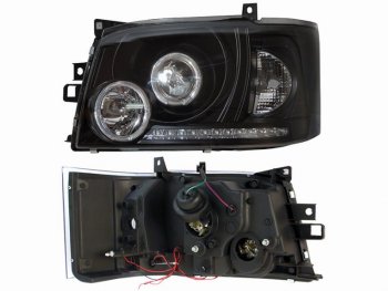 Левая фара передняя SAT (черная, диод, линза) Toyota Hiace  H200 (2004-2010) минивэн (Япония) дорестайлинг , минивэн (Япония) 1-ый рестайлинг
