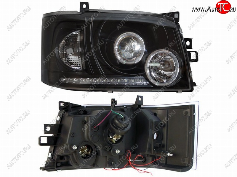28 649 р. Правая фара передняя SAT (черная, диод, линза) Toyota Hiace H200 минивэн (Япония) дорестайлинг  (2004-2007)  с доставкой в г. Воронеж