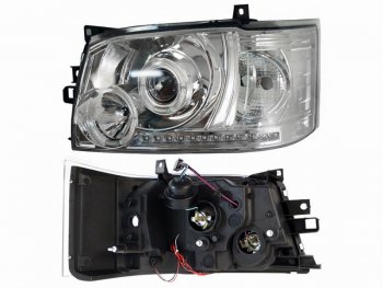 Левая фара SAT (хром, диод, линза) Toyota Hiace  H200 (2004-2010) минивэн (Япония) дорестайлинг , минивэн (Япония) 1-ый рестайлинг
