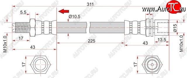 529 р. Тормозной шланг SAT (задний)  Toyota Hiace  H100 - Land Cruiser  78  с доставкой в г. Воронеж