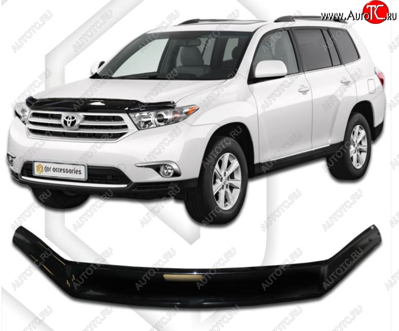 2 159 р. Дефлектор капота CA-Plastiс  Toyota Highlander  XU40 (2010-2013) рестайлинг (Classic черный, Без надписи)  с доставкой в г. Воронеж