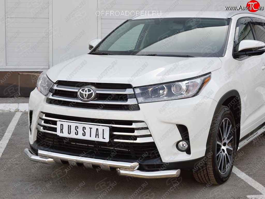 26 899 р. Защита переднего бампера (2 трубы Ø63 мм, нержавейка) SLITKOFF  Toyota Highlander  XU50 (2013-2017) дорестайлинг  с доставкой в г. Воронеж
