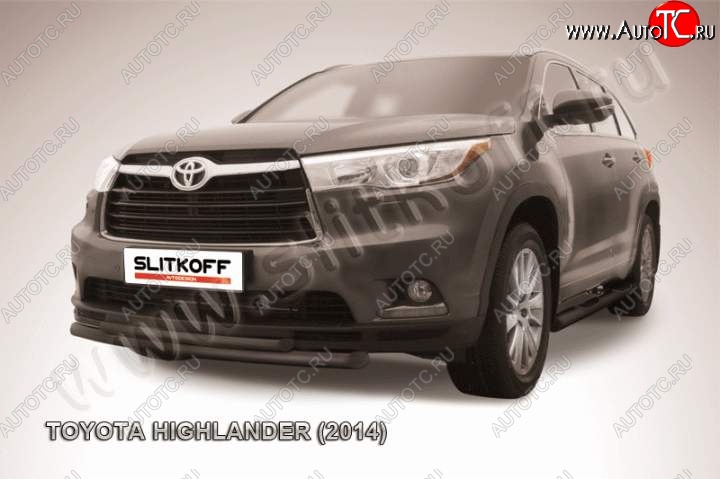 9 999 р. Защита переднего бампер Slitkoff Toyota Highlander XU50 дорестайлинг (2013-2017) (Цвет: серебристый)  с доставкой в г. Воронеж