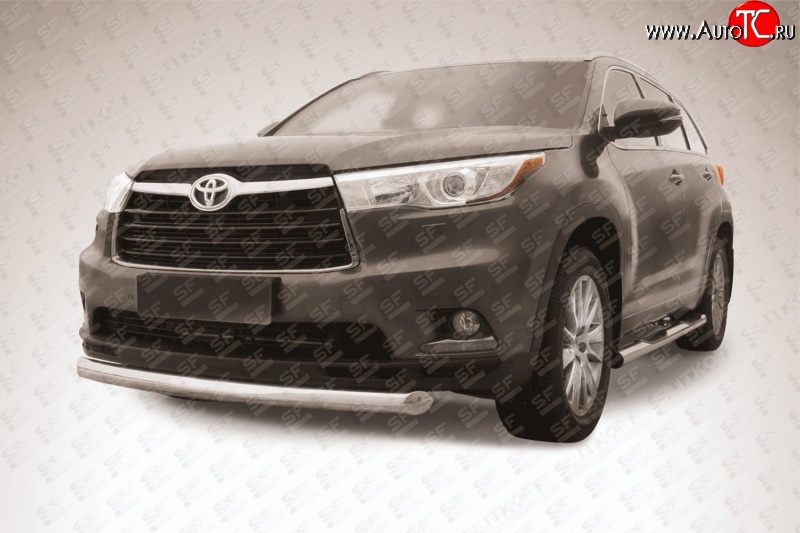 14 499 р. Защита переднего бампера из короткой трубы диаметром 76 мм Slitkoff Toyota Highlander XU50 дорестайлинг (2013-2017) (Цвет: нержавеющая полированная сталь)  с доставкой в г. Воронеж