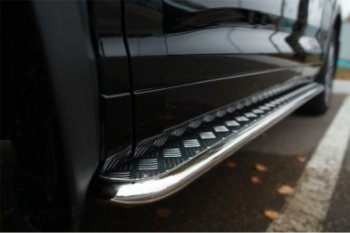 43 999 р. Порожки для ног (Ø63) SLITKOFF  Toyota Highlander  XU50 (2013-2017) дорестайлинг (лист - нержавейка, профиль - нержавейка)  с доставкой в г. Воронеж. Увеличить фотографию 3