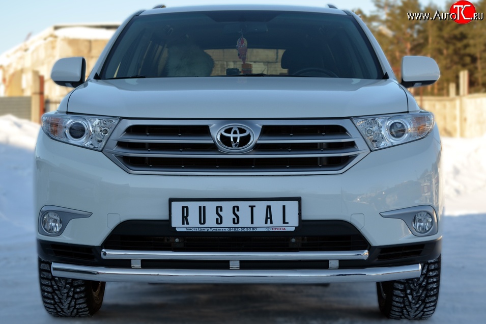 19 699 р. Защита переднего бампера (2 трубыØ63 и 42 мм, нержавейка) SLITKOFF Toyota Highlander XU40 рестайлинг (2010-2013)  с доставкой в г. Воронеж