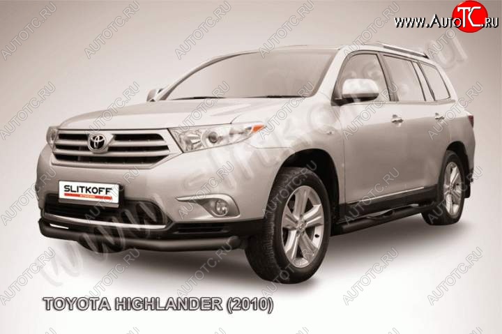 10 299 р. Защита переднего бампер Slitkoff Toyota Highlander XU40 рестайлинг (2010-2013) (Цвет: серебристый)  с доставкой в г. Воронеж