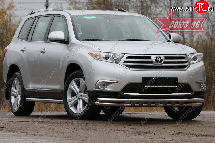 24 209 р. Защита переднего бампера двойная Souz-96 (d60/60)  Toyota Highlander  XU40 (2010-2013) рестайлинг  с доставкой в г. Воронеж