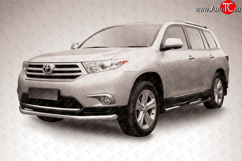 12 999 р. Одинарная защита переднего бампера из трубы диаметром 57 мм Slitkoff Toyota Highlander XU40 рестайлинг (2010-2013) (Цвет: нержавеющая полированная сталь)  с доставкой в г. Воронеж