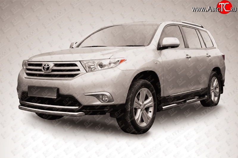 11 499 р. Защита переднего бампера из короткой трубы диаметром 57 мм Slitkoff Toyota Highlander XU40 рестайлинг (2010-2013) (Цвет: нержавеющая полированная сталь)  с доставкой в г. Воронеж
