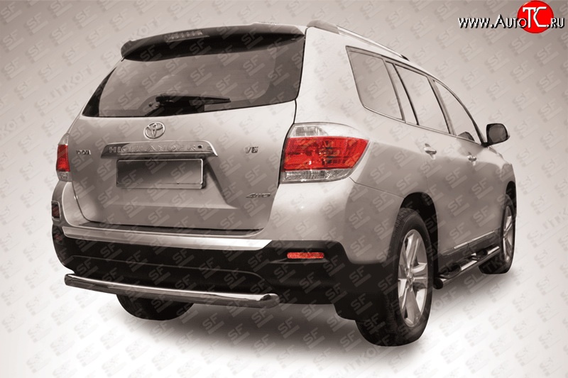 11 499 р. Защита заднего бампера из трубы диаметром 57 мм Slitkoff Toyota Highlander XU40 рестайлинг (2010-2013) (Цвет: нержавеющая полированная сталь)  с доставкой в г. Воронеж