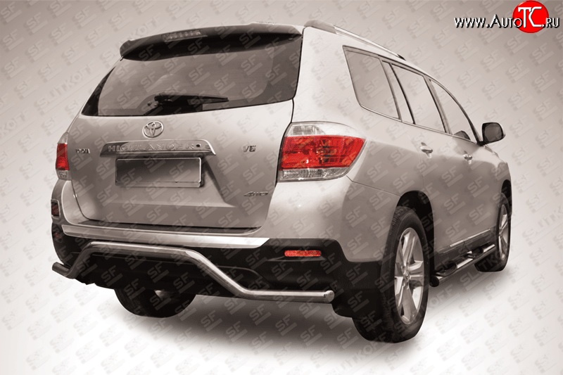 12 999 р. Защита заднего бампера из фигурной трубы диаметром 57 мм Slitkoff Toyota Highlander XU40 рестайлинг (2010-2013) (Цвет: нержавеющая полированная сталь)  с доставкой в г. Воронеж