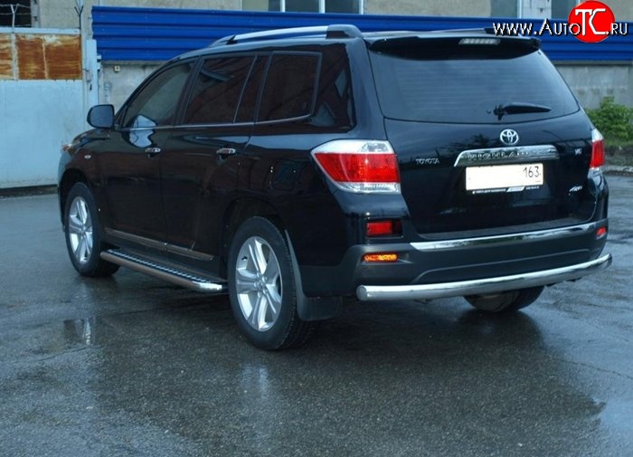 11 499 р. Защита заднего бампера d75x42 ммМеталл Дизайн  Toyota Highlander  XU40 (2007-2010) дорестайлинг (полированная нержавейка)  с доставкой в г. Воронеж