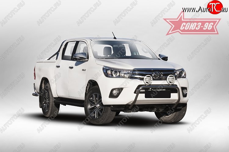 13 589 р. Защита переднего бампера под ПТФ Souz-96 (d42) Toyota Hilux AN120 дорестайлинг (2016-2020)  с доставкой в г. Воронеж