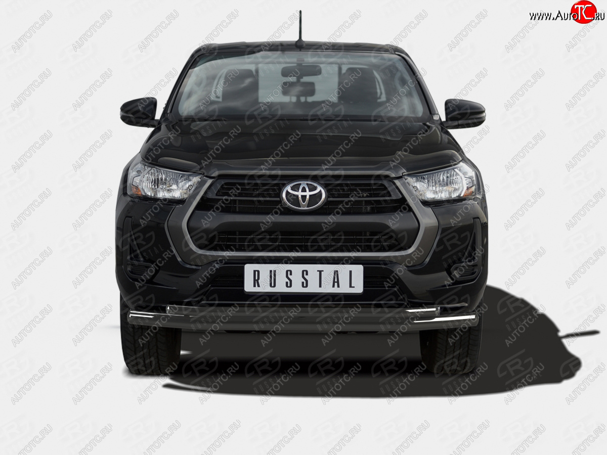 12 699 р. Защита переднего бампера (2 трубы Ø63 и 42 мм) SLITKOFF  Toyota Hilux  AN120 (2020-2025) 2-ой рестайлинг (нержавейка с полимерным покрытием, черный)  с доставкой в г. Воронеж