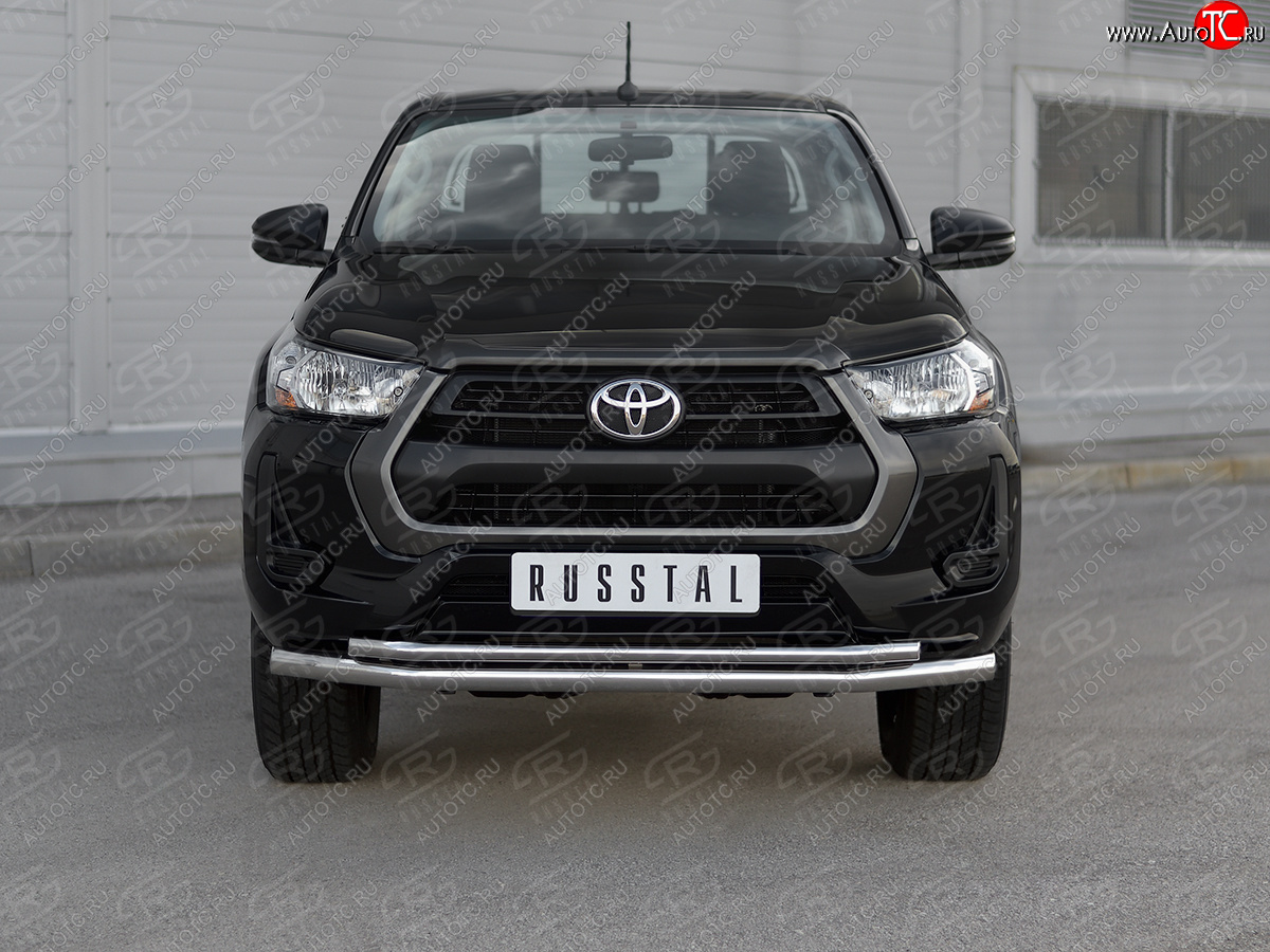 21 449 р. Защита переднего бампера (2 трубы Ø63 и 42 мм) SLITKOFF  Toyota Hilux  AN120 (2020-2025) 2-ой рестайлинг (полированная нержавейка)  с доставкой в г. Воронеж