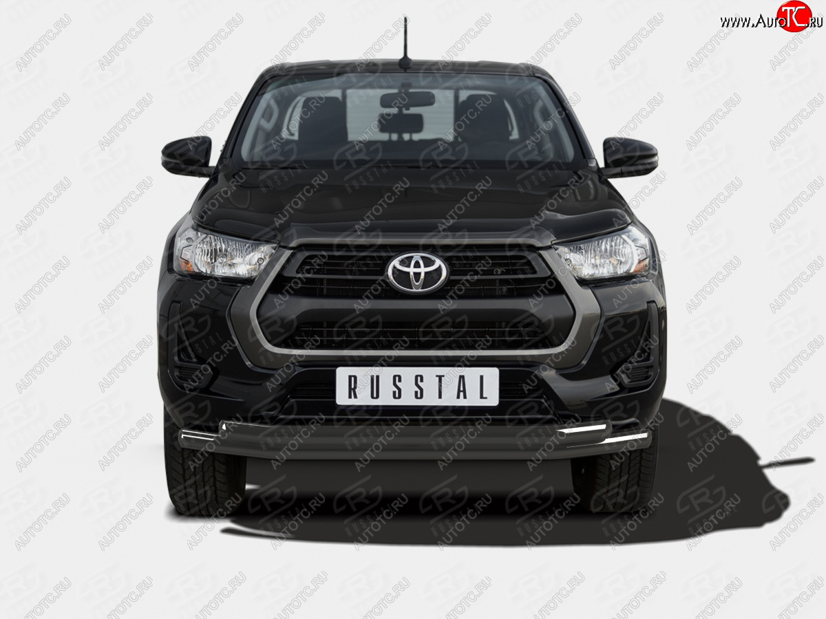 13 649 р. Защита переднего бампера (2 трубы Ø63 мм) SLITKOFF  Toyota Hilux  AN120 (2020-2025) 2-ой рестайлинг (нержавейка с полимерным покрытием, черный)  с доставкой в г. Воронеж