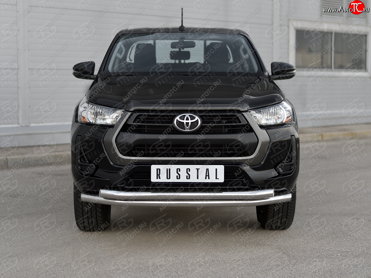 22 999 р. Защита переднего бампера (2 трубы Ø63 мм) SLITKOFF  Toyota Hilux  AN120 (2020-2025) 2-ой рестайлинг (полированная нержавейка)  с доставкой в г. Воронеж