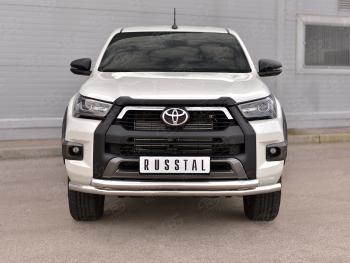 22 299 р. Защита переднего бампера (2 трубы Ø63 мм, нержавейка, BLACK ONYX) SLITKOFF  Toyota Hilux  AN120 (2020-2025) 2-ой рестайлинг  с доставкой в г. Воронеж. Увеличить фотографию 2