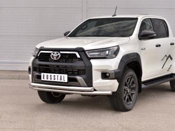 22 299 р. Защита переднего бампера (2 трубы Ø63 мм, нержавейка, BLACK ONYX) SLITKOFF  Toyota Hilux  AN120 (2020-2025) 2-ой рестайлинг  с доставкой в г. Воронеж. Увеличить фотографию 3