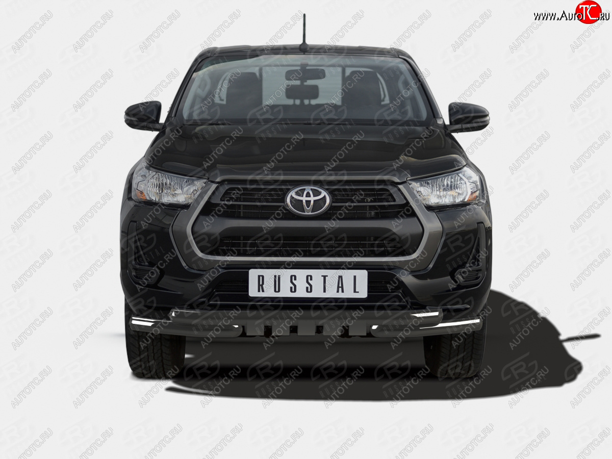 15 549 р. Защита переднего бампера (Ø63 мм с клыками) SLITKOFF  Toyota Hilux  AN120 (2020-2025) 2-ой рестайлинг (нержавейка с полимерным покрытием, черный)  с доставкой в г. Воронеж