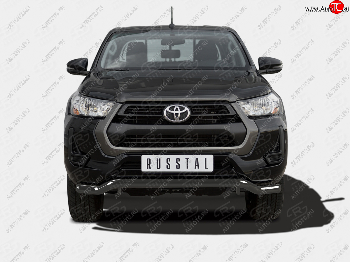11 749 р. Защита переднего бампера (Ø63 мм волна) SLITKOFF  Toyota Hilux  AN120 (2020-2025) 2-ой рестайлинг (нержавейка с полимерным покрытием, черный)  с доставкой в г. Воронеж