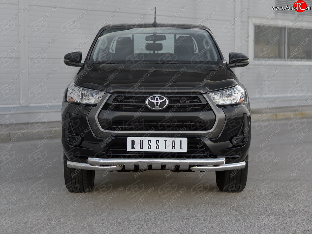 27 999 р. Защита переднего бампера (Ø63 мм с клыками) SLITKOFF  Toyota Hilux  AN120 (2020-2025) 2-ой рестайлинг (полированная нержавейка)  с доставкой в г. Воронеж