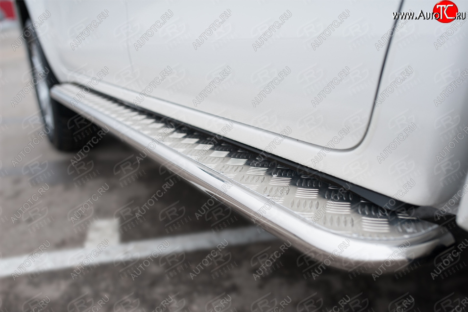 25 999 р. Порожки для ног SLITKOFF (Ø42 мм)  Toyota Hilux  AN120 (2020-2025) 2-ой рестайлинг (лист - алюминий, профиль - углеродистая сталь)  с доставкой в г. Воронеж