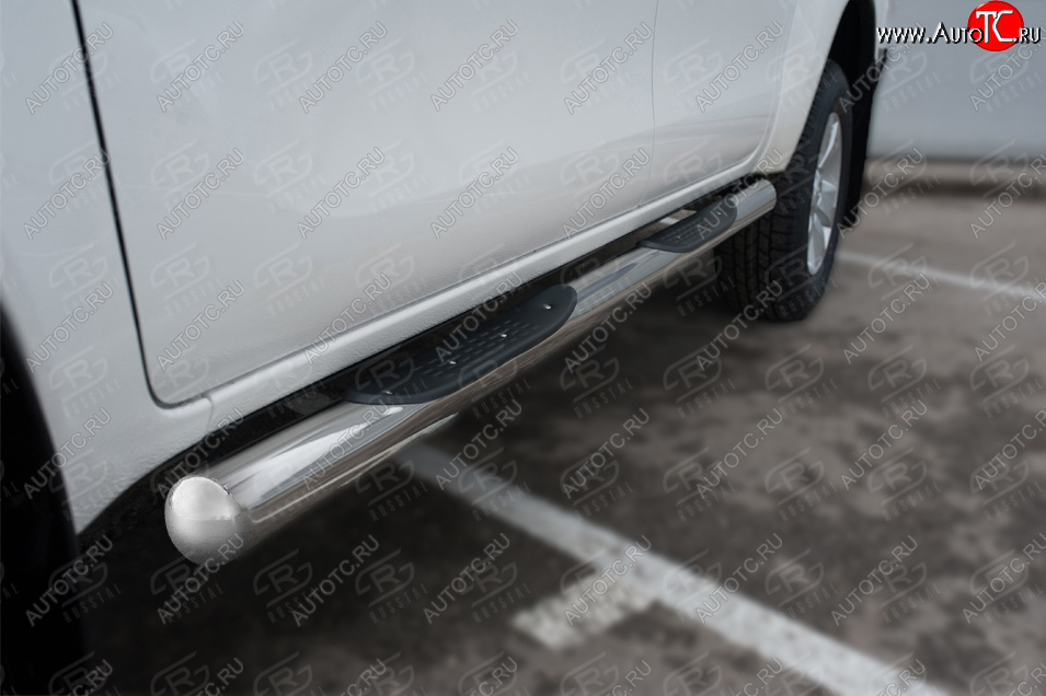 24 549 р. Защита порогов (Ø76 мм, с накладками) SLITKOFF  Toyota Hilux  AN120 (2020-2025) 2-ой рестайлинг (торцы круглые 90°, полированная нержавейка)  с доставкой в г. Воронеж
