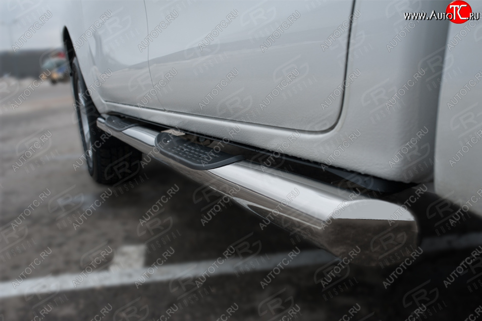 24 549 р. Защита порогов (Ø76 мм с накладками, BLACK ONYX) SLITKOFF  Toyota Hilux  AN120 (2020-2025) 2-ой рестайлинг (срез на торцах 45°, полированная нержавейка)  с доставкой в г. Воронеж